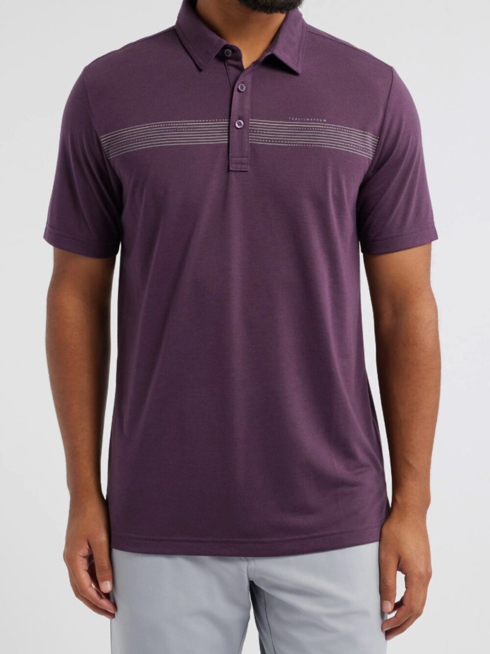 TravisMathew Coast Charted Chest Stripe Piqué Polo Plum XXL